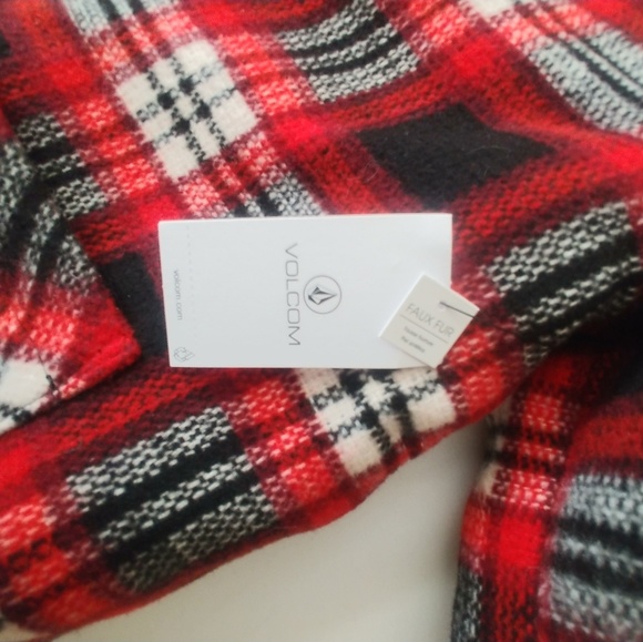 Volcom Stone Plaid Faux Fur Winter Coat/Jacket - Picture 5 of 7